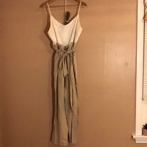 Leith linen jumpsuit - white top with sandstone